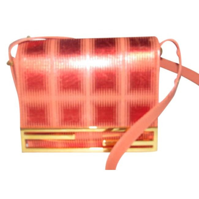 Fendi Textured Saddle Metallic Orange Op Art Print Leather Shoulder Bag