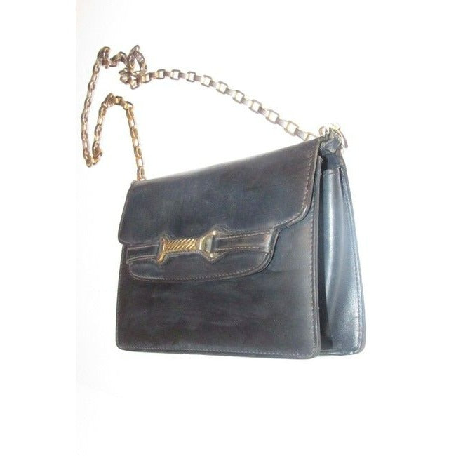 Gucci Horsebit Clutch W Structured Boxy Two Way Strap Black Leather Gold Chain Shoulder Bag