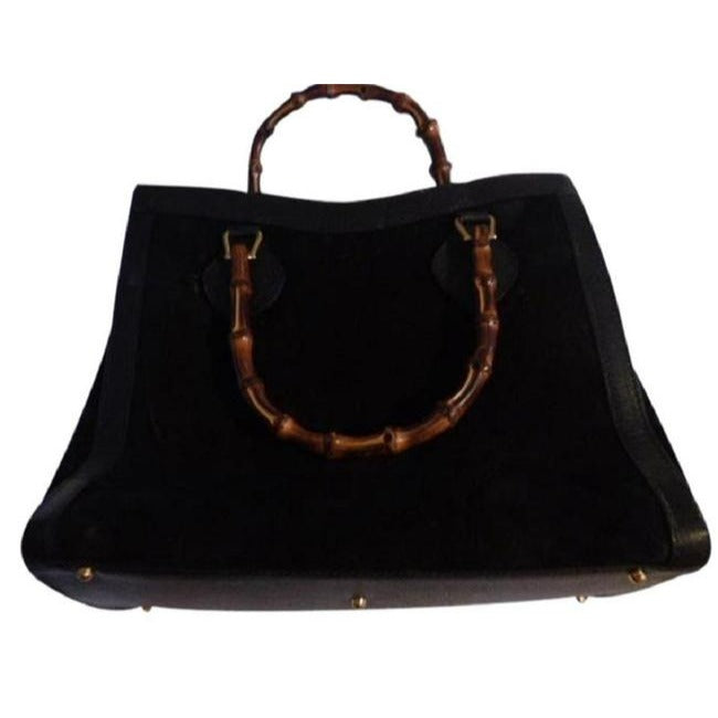 Gucci Xl Two Way Black Suede And Leather With Bamboo Handles Satchel