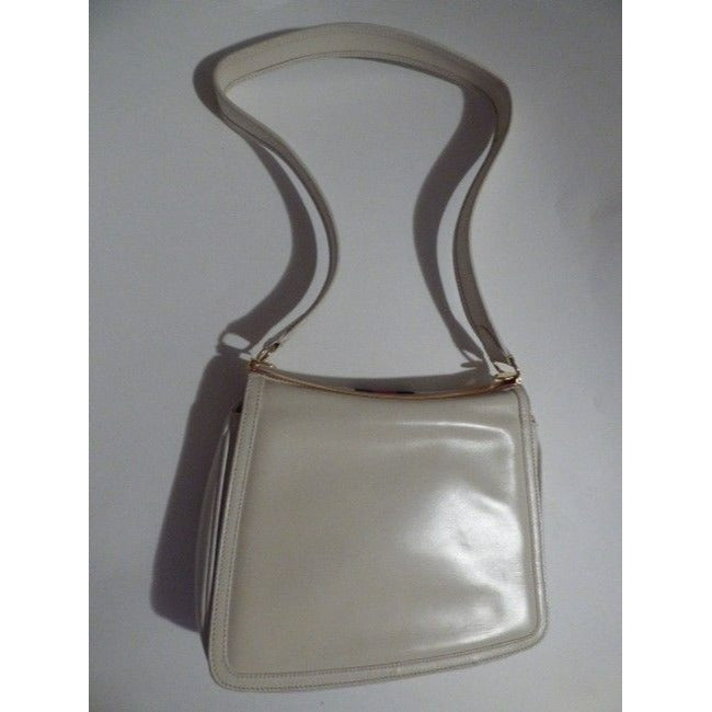 Gucci Vintage White Leather With Wide Red Blue Striped Center Hobo Bag