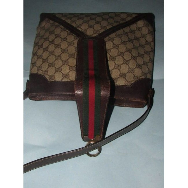 Gucci Guccissima Leather Coated Sherry Line Red Green Brown G Hobo