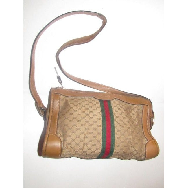 Gucci Vintage Pursesdesigner Purses Brown Small G Logo Print Fabric And Camel Leather With Redgreen