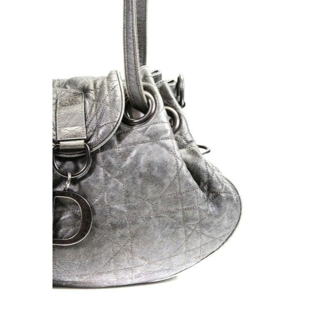 Dior Grey/Silver Quilted Leather Cannage Bucket Satchel