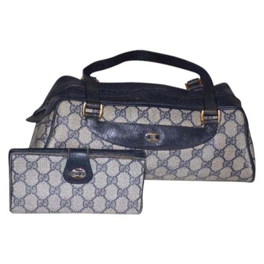 Gucci Speedy Guccissima Print Coated Canvasleather Bullet Blue Leather And Gg Leather Satchel