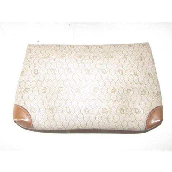 Vintage Dior XL Fold-over Clutch in Dior's Honeycomb Print Coated Canvas in Shades Of Brown