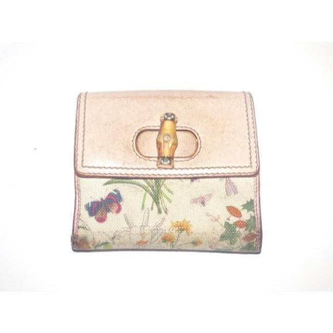 Gucci Floral Print Pink Leather Bamboo Line Wallet