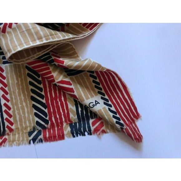 Balenciaga Blue Tan Red White Tribal Silk Scarf