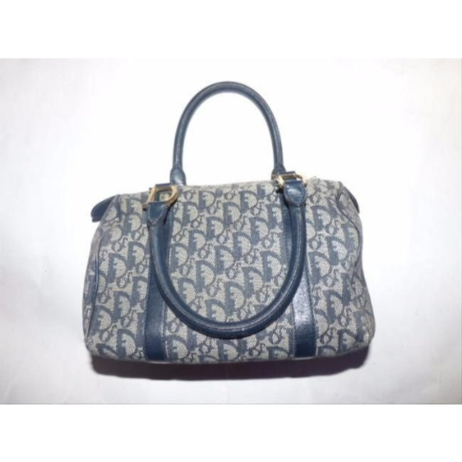 Dior Style Top Handle Blue Trotter Print Embroidered Canvas And Leather Satchel