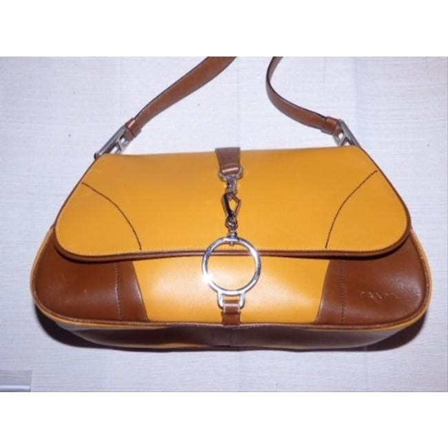 Prada Shoulder Bag Color Block Yellow And Brown Leather Satchel