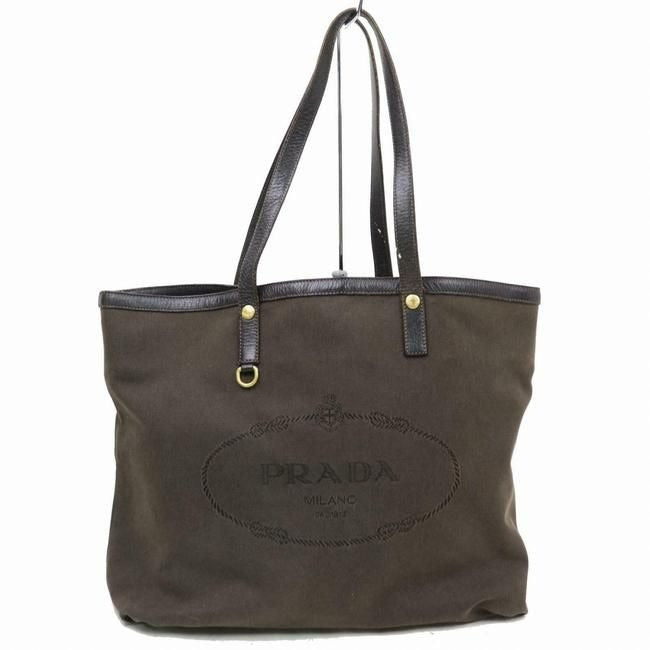 Prada Shoulder Bag Canapa Two Way Style Dark Brown Heavy Canvas