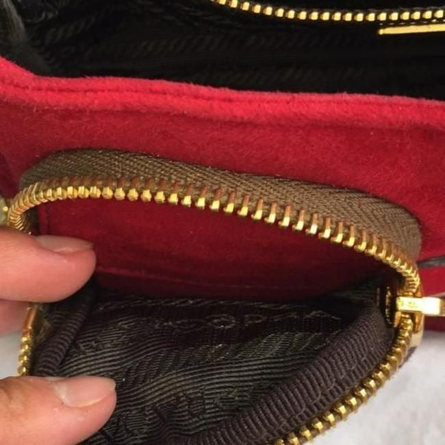 Prada Pattina Double Zip Pocket Rubino Camoscio Red Suede W Gold Chain And Leather Baguette