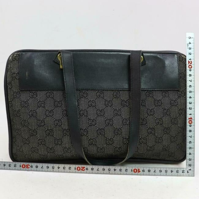 Gucci Tom Ford Era Vintage Purse Black Large G Logo Print On Grey Canvas And Black Leather Satchel