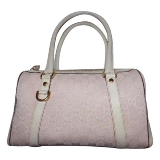 Gucci Joy Pink Guccissima Print Canvas and White Leather Boston Bag Satchel