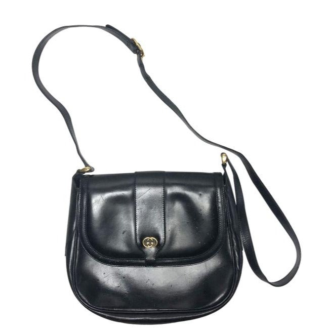 Gucci GG Supreme Classic, Black Leather, Shoulder Bag/Cross Body with an Envelope Top & Gold Hardware