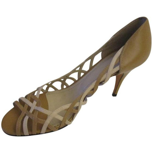 Klub Nico Tan Beige Taupe Scalloped Woven Pumps Size Eu