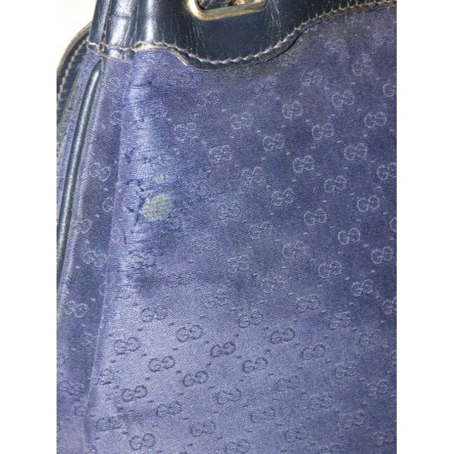 Gucci Navy Blue Micro G Logo Print on Midnight Blue Leather Bucket Bag