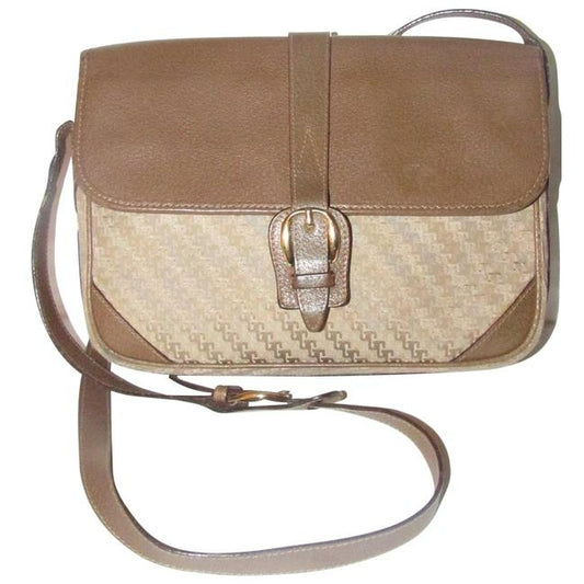 Gucci Vintage Beige Square G Logo Print Canvas And Brown Leather