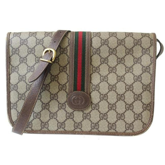 Gucci W Guccissima Sherry Stripe Brown G Print Red Green Leather Coated Canvas Messenger