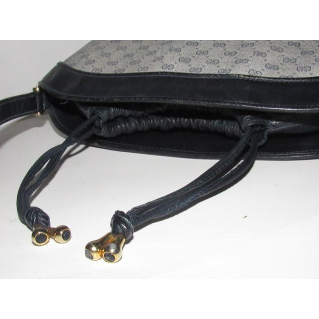 Gucci Vintage Navy Blue Leather And Blue Small G Print Coated Canvas Satchel