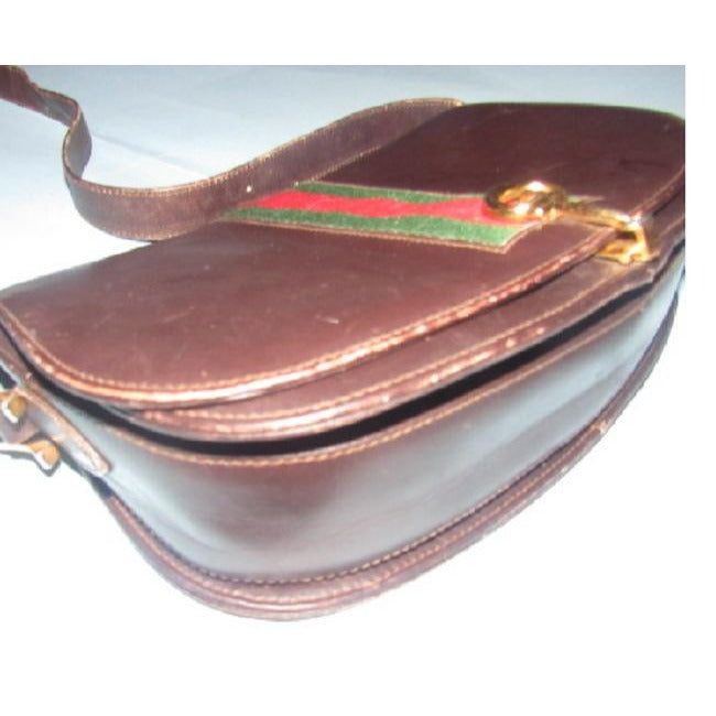 Gucci Vintage Pursesdesigner Purses Supple Brown Leather With Redgreen Stripe And Equestrian Accents