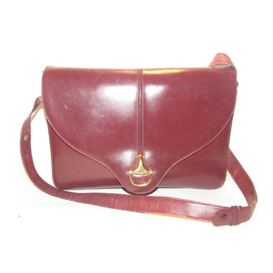 Gucci Horsebit W Envelope Purse Bold Gold Accents Burgundy Leather Shoulder Bag