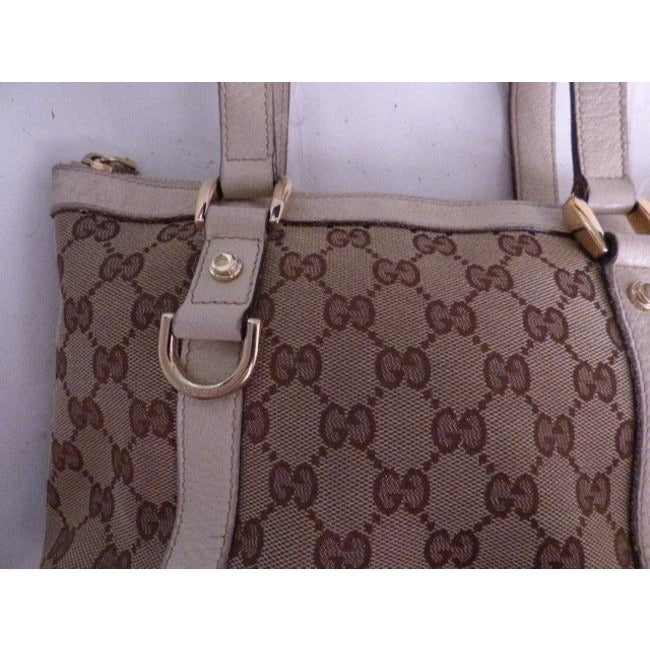 Gucci Abbey Vintage Brown Large Logo Print Canvas And White Leather