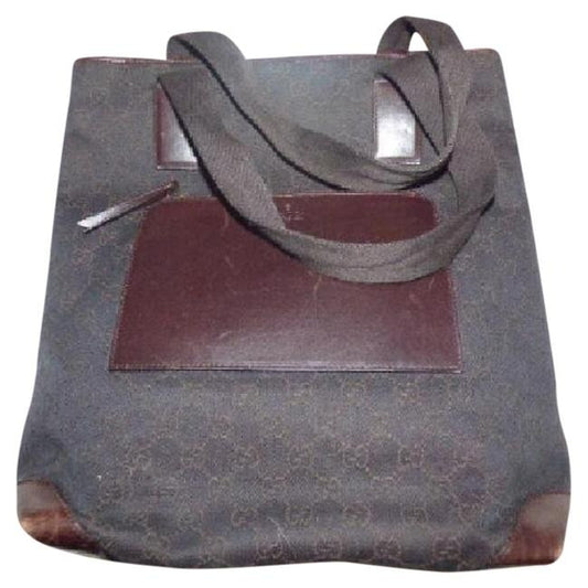 Gucci Vintage Brown Large G Logo Print Canvas And Leather Tote