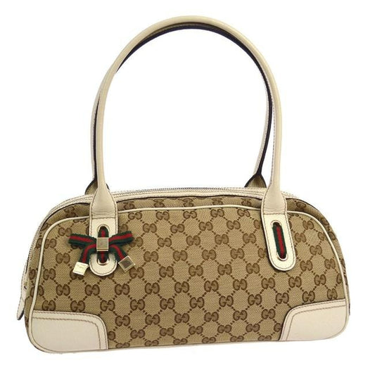 Gucci Mayfair Satchel Brown Large Logo Print Canvas And White Leather