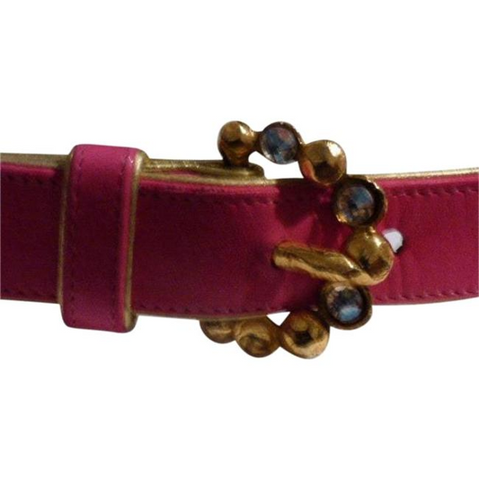 Emanuel Ungaro Hot Pink Leather With Gold Piping Vintage Accessoriesdesigner Belt