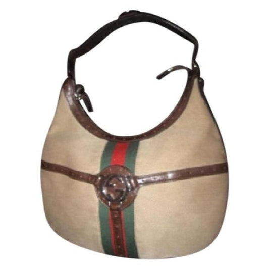 Gucci Britt Shoulder Xl W Red Green Stripe Brown And Gg Leather Hobo Bag