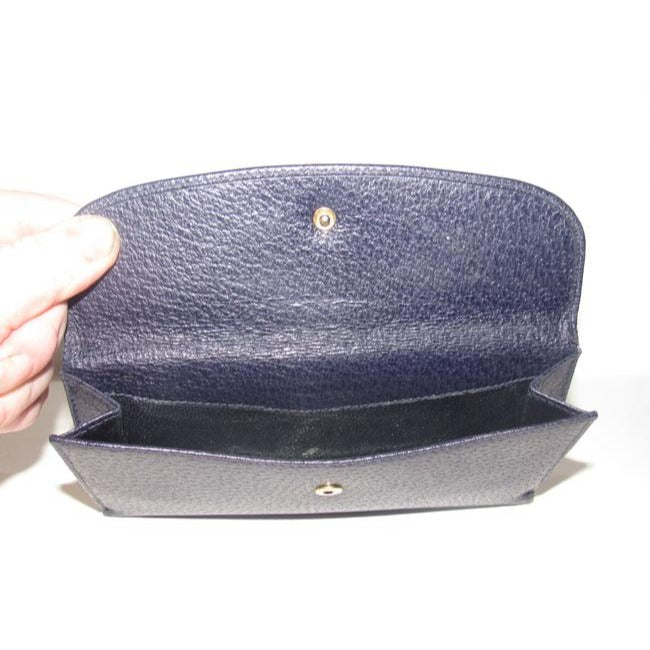 Gucci Navy Leather Exterior And Lining With Gold G Hinge Closure Vintage Wallet