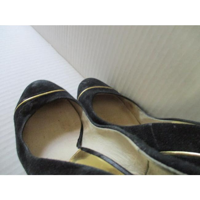 SALE! Michael Kors Black Suede Gold Heels And Piping Classic Platform Pumps Size 8M Us