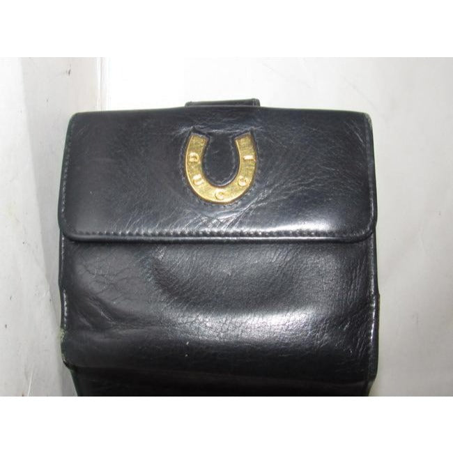 Gucci Navy Leather Exterior With Red Leather Lining And Gold G Hinge Closure Vintage Wallet