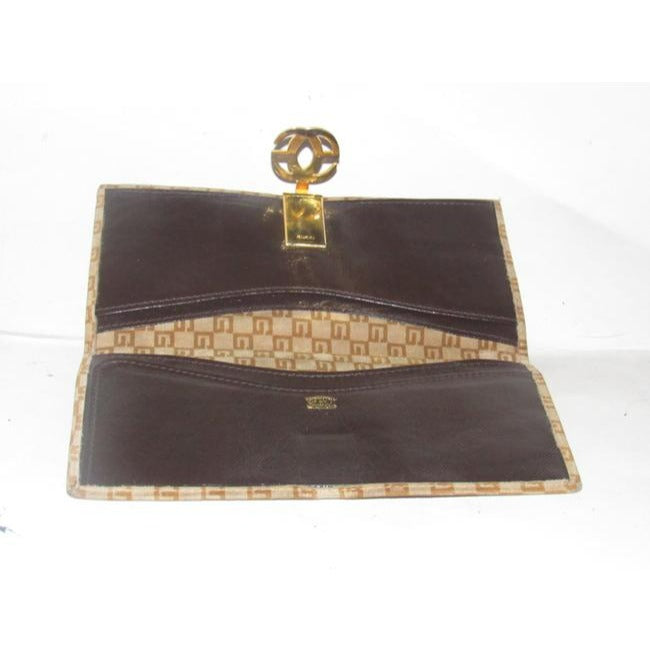 Gucci Brown Square G Logo Print Suede And Brown Leather Vintage Wallet