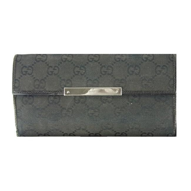 Gucci Black Large G Logo Print Canvas And Black Leather Vintage Wallet