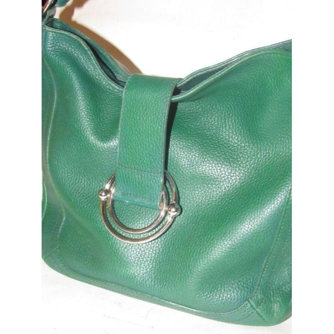 Furla Pursesdesigner Purses Deep Green Leather With Bold Chrome Accents Shoulder Bag