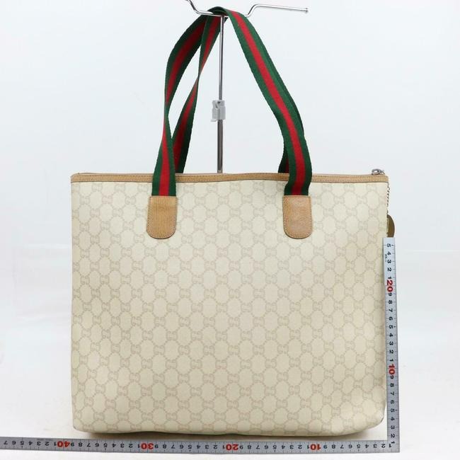 Gucci Style Purse Brown Large G Logo Print On Ivory Coated Canvas And Brown Leather With Red And Green