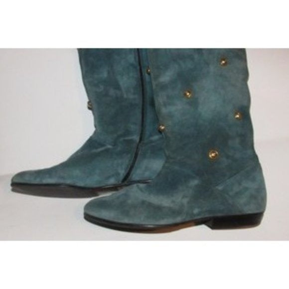 Salvatore Ferragamo Blue Suede Gold Studded Boots