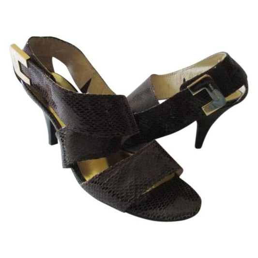 Michael Kors Chocolate Brown Lizard Open Toe Strappy Sandals Size Us