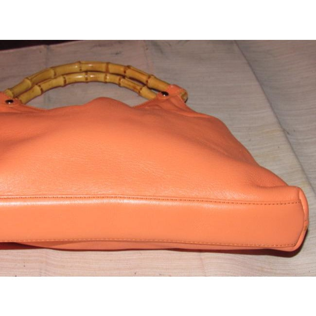 Talbots Ruched Handle Pouch Style Orange Sherbet W Bamboo Leather And Hobo Bag