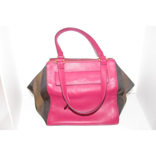 Fendi Xl Canvasleathersuede Pequin Stripemagenta Canvas And Leather Satchel