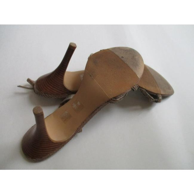 A Marinelli Beige M Boho Tan Lizard Open Heels Sandals Size Us