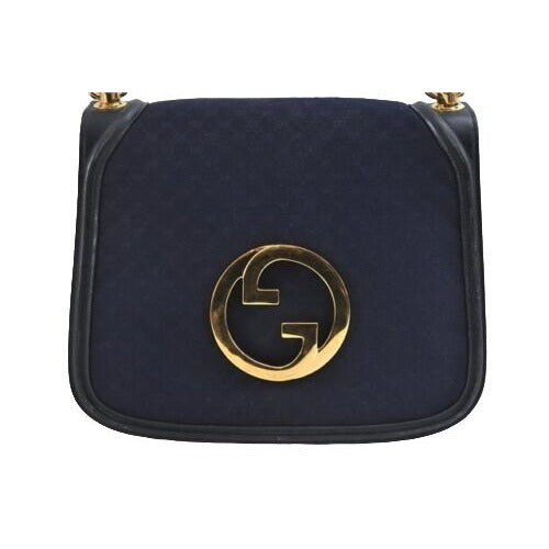 Vintage, RARE, Gucci 'Blondie' shoulder bag made from blue micro Guccissima print canvas & navy leather with an XL, cut out , gold 'GG'