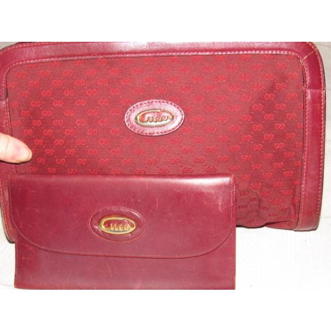 Gucci Vintage Pursesdesigner Purses Burgundy Small G Logo Canvas And Leather Leathercanvas Shoulder