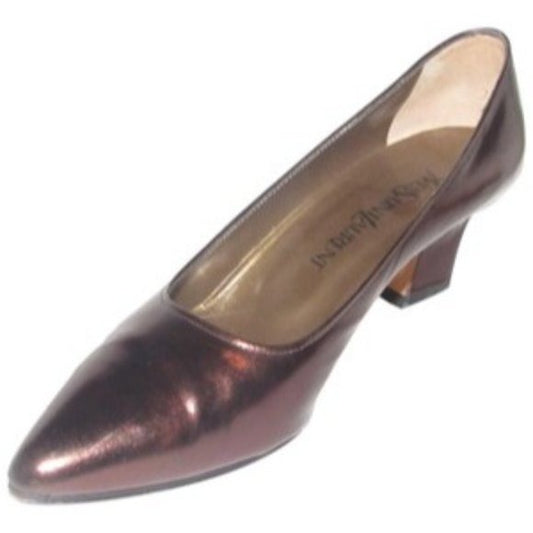 Yves Saint Laurent, 1960's, mod, bronze or dark rose gold leather, size 7.5, almond toe, 2" kitten heels