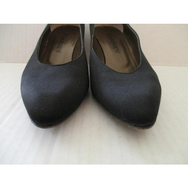 Saint Laurent Black Satin Round Pointed Toe Heels Pumps Size Us