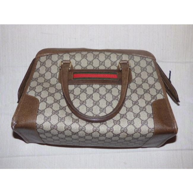 Gucci Ophidia Tote Bag W Guccissima Print Redgreen Stripe Brown Coated Canvas And Leather Satchel