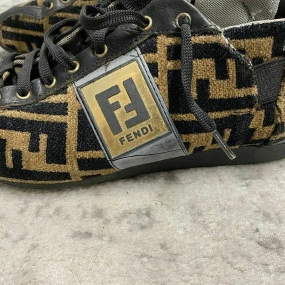 Fendi Tobacco Zucca Print Faux Fur Sneakers