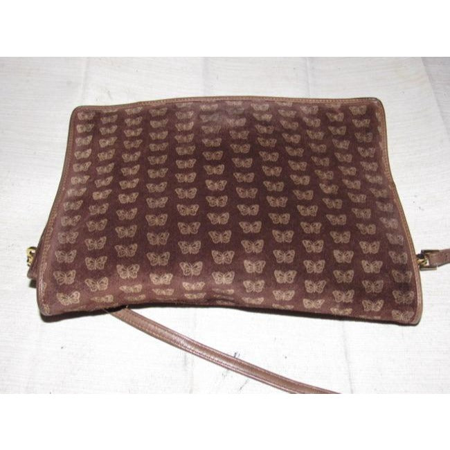 Bottega Veneta Vintage Pursesdesigner Purses Embossed Pink Butterfly Print On Brown Suede And Brown