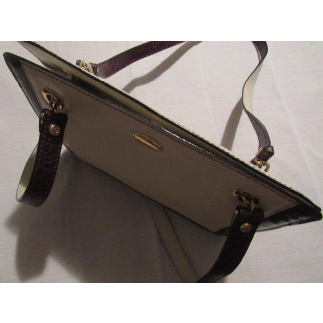 Bally Vintage Pursesdesigner Purses Ivory Textured Leather With Brown Crocodile Embossed Trim Should